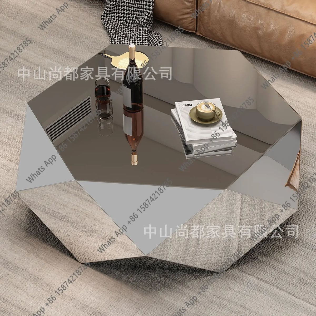 High-end living room home designer light luxury modern minimalist special-shaped stainless steel diamond coffee table