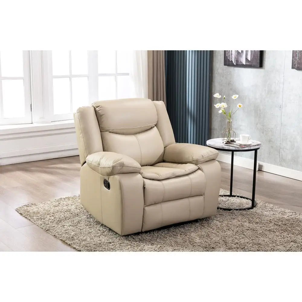 Cream Manual Recliner Loveseat Sofa Set 1+2+3 Seater Pillow Top Arms Pocket Spring Seating Leather Upholstery