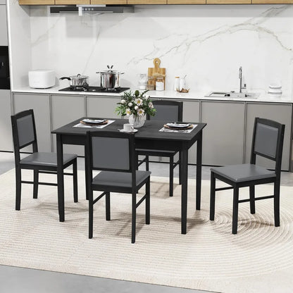 Farmhouse Style 4-Seat Solid Wood Dining Set with Upholstered Chairs and Padded Backs