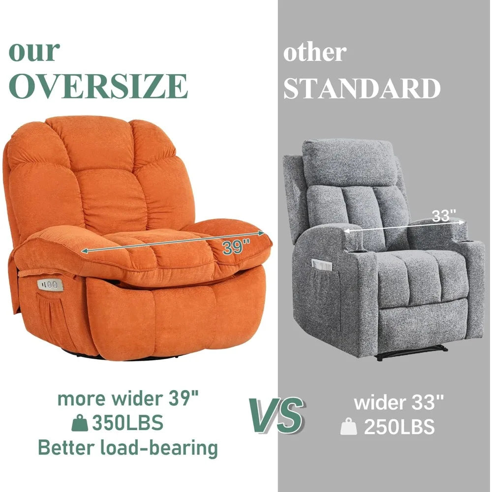 Swivel Recliner with Massage & Heat, Power Glider, USB/USB-C