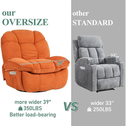 Swivel Recliner with Massage & Heat, Power Glider, USB/USB-C