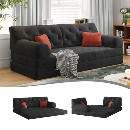 79" Convertible Sofa Bed with Pillows, Corduroy Folding Sleeper Sofa with Fixed-Shape Frame, Boneless Couch for, Customized