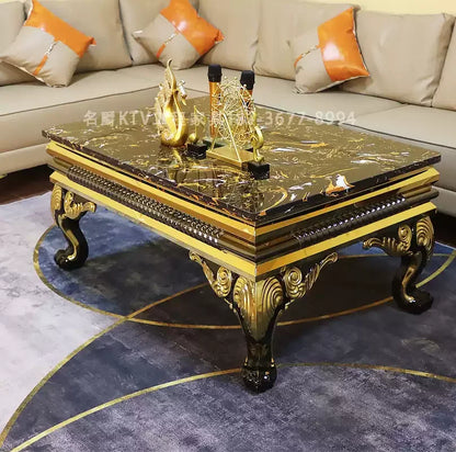 New KTV coffee table party bar light luxury marble coffee table European card seat stainless steel table customizat