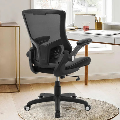 Ergonomic Office Chair with Adjustable Lumbar Support, PU Leather Seat and Flip-up Arms for Home Office Comfort