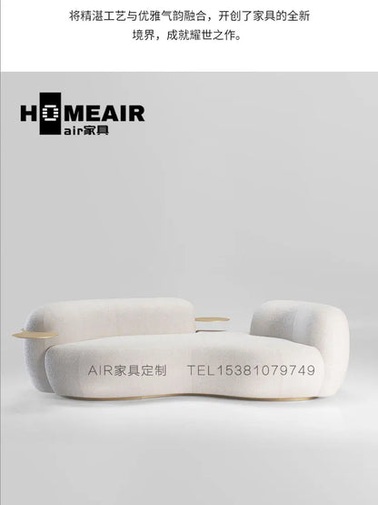 Modern light luxury living room lamb wool curved pea sofa, Italian cream ins style fashion cashew sofa customization