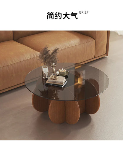 Table basse ronde en bois massif, design moderne et simple, en verre de luxe léger, pour appartement, salon
