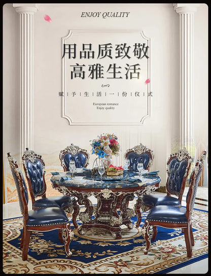 HLZ European Style Dining Table New Luxury High-End Solid Wood Home Marble French Retro Table and Chair Set Villa
