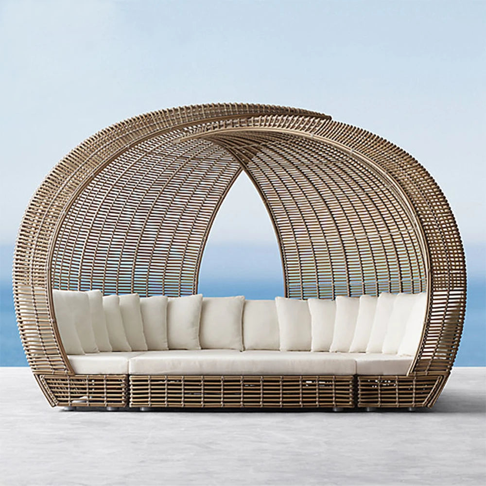 Modern Waterproof Rattan Sofa Patio Furniture Outdoor Furniture Big Round Outdoor Rattan Sun Beds