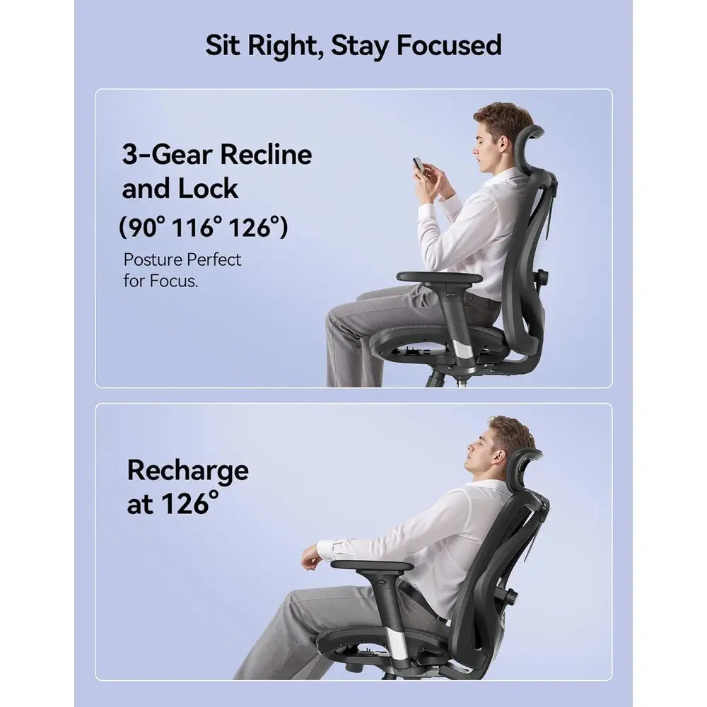 Ergonomic High-Back Mesh Office Chair with 3D Armrests, Lumbar Support, Adjustable Seat, Comfortable for Big & Tall, Supports Up