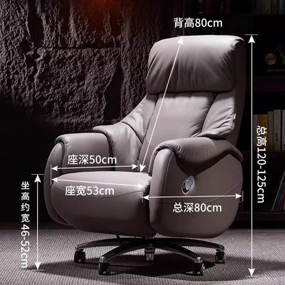 Leather Office Chair With Wheels Electric Footrest Furniture Solid Wood Frame Computer Armchair 7-Point Vibrating Gamer Bedroom