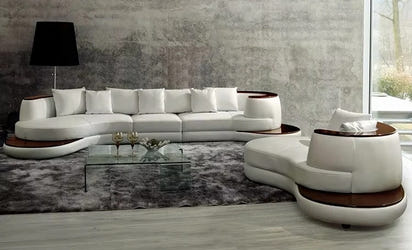 Modern Drawing Room Furniture High Quality Wooden Frame Leather Sectional Sofa Curved Couch Set