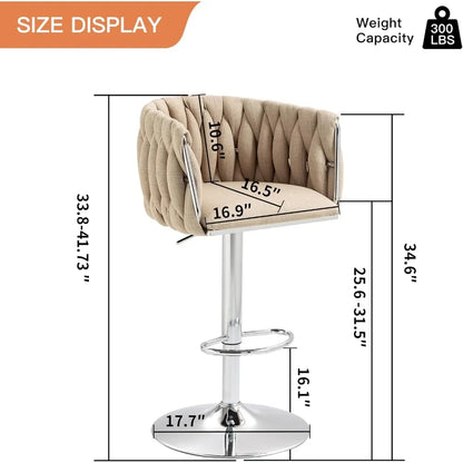 Swivel Kitchen Bar Stools Set of 2 Woven Counter Height Stools Adjustable Height 25"-31" Dining Room Chairs with Footrest