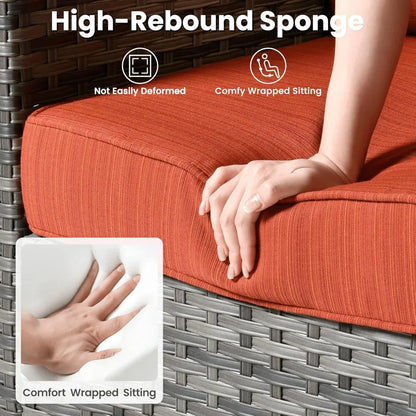 6 Pieces Patio Furniture Set, Outdoor Wicker Sofa Couch with Rocking Swivel Chairs Comfy Cushions, Modern Deep Seat Rattan Conv