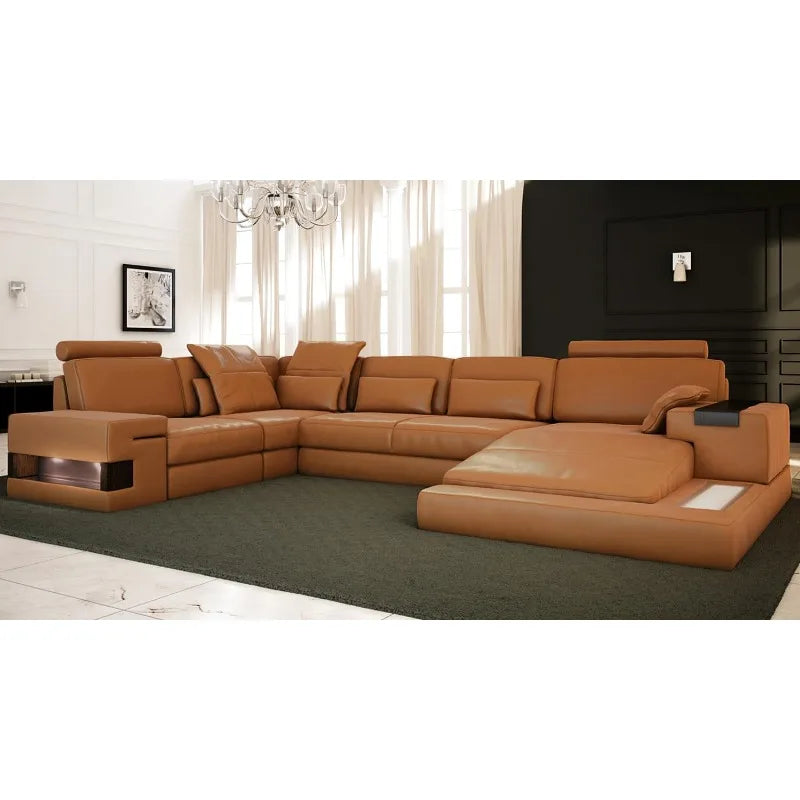 Leather Sectional Chaise Sofa U-Shaped Modern Sofa Design