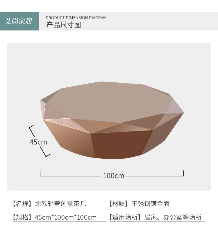 Post-modern light luxury small apartment stainless steel diamond coffee table creative simple designer home living room sofa sid