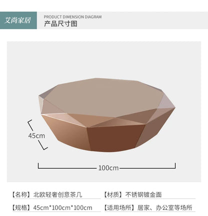 Post-modern light luxury small apartment stainless steel diamond coffee table creative simple designer home living room sofa sid