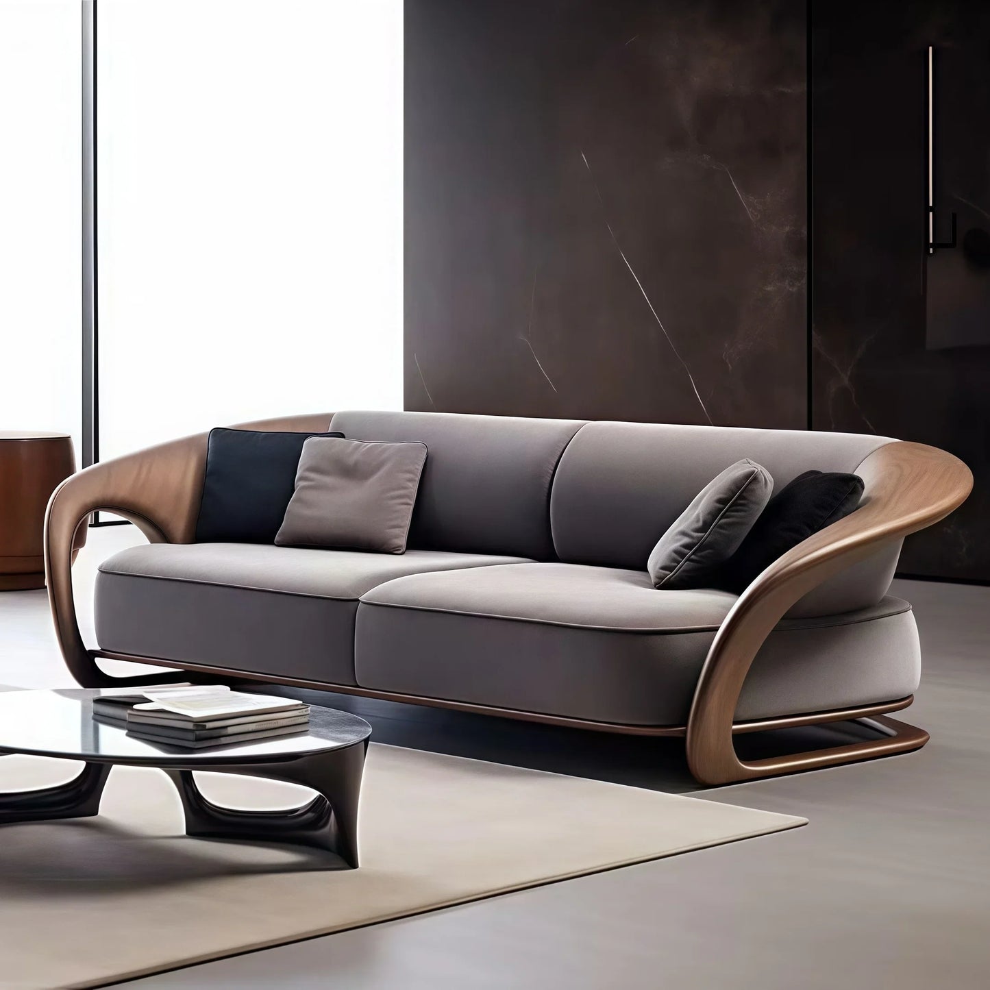 Walnut Sofa Upholstered Sofa 3 Seater Sofa Couch For Living Room Apartment 86" Solid Wood Cushion Sofa