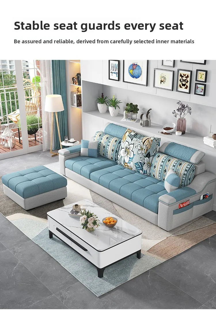 Modern minimalist Nordic fabric sofa with recliner family small apartment hotel living room bedroom