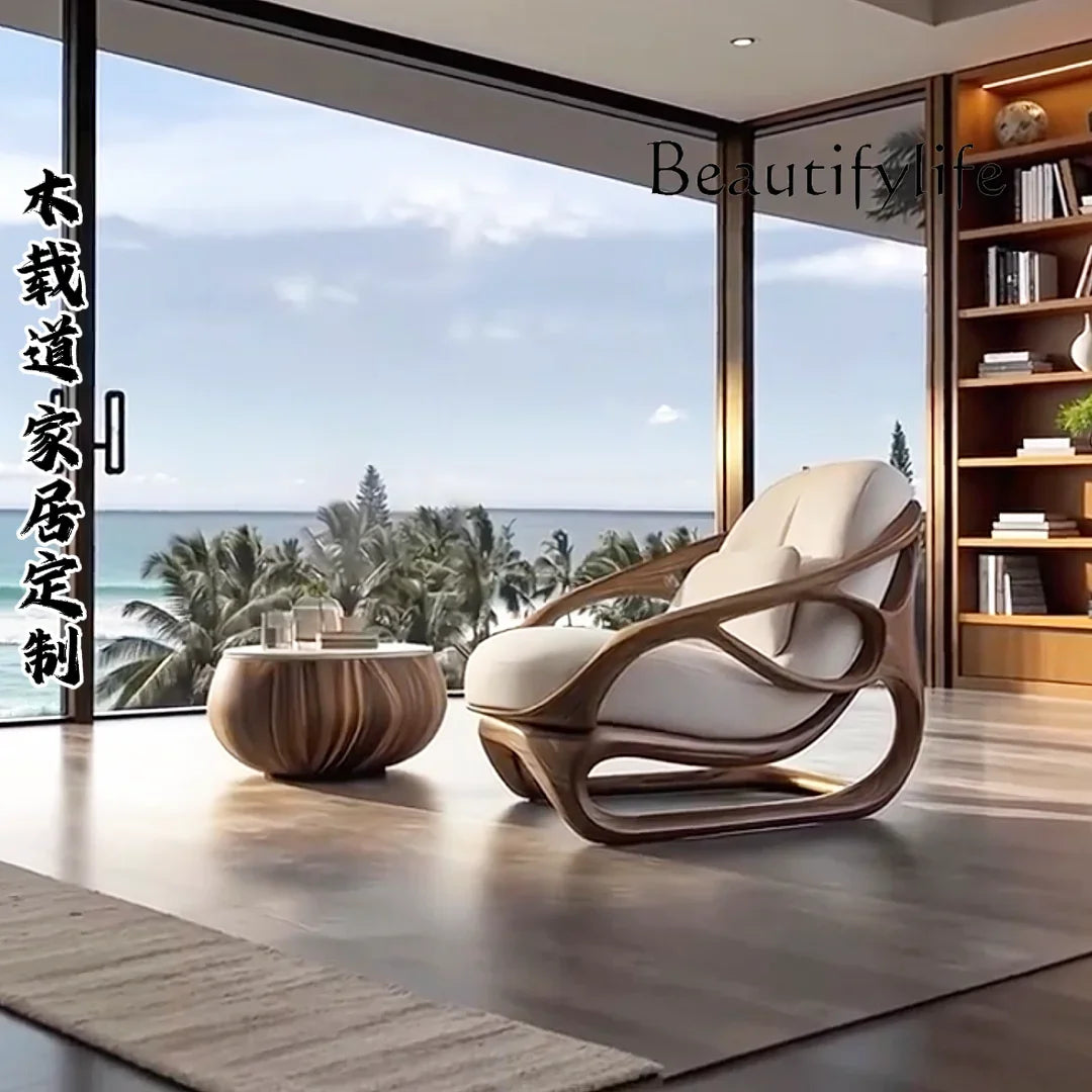 LNorth American Black Walnut Solid Wood Sofa Modern Simple Living Room Single Sofa Home New Chinese Style