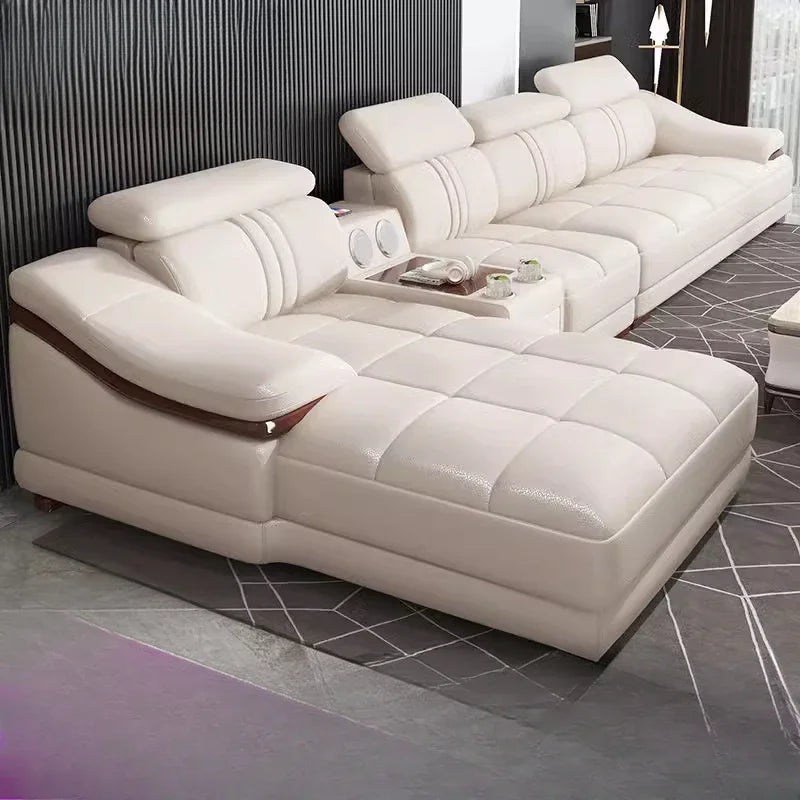 Leather combination living room modern simple leather art large and small apartment corner first layer cowhide sofa