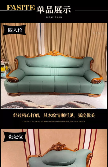 New Chinese-style simple ebony leather sofa luxury villa living room size apartment solid wood furniture corner combination
