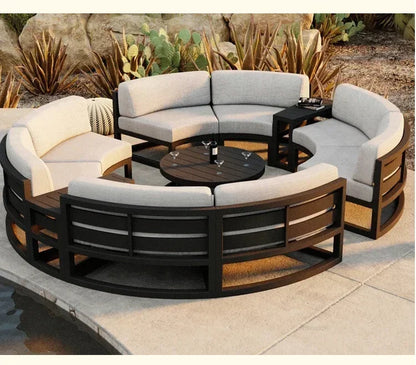 Outdoor Waterproof Sun Protection Garden Sofas Curved Outdoor Sofa Aluminum Alloy Courtyard Villa Reception Sofa Coffee Table EE