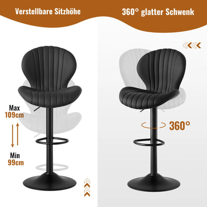 2pcs Bar Chair, 360° Rotating, Adjustable Height, Artificial Leather Upholstered With Backrest, Suitable For Dining Room