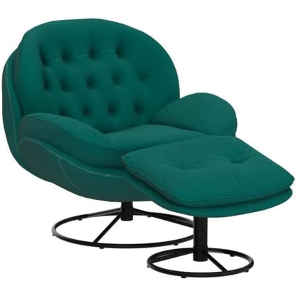 luxurious velvet swivel chair and ottoman set, contemporary lounge chair with metal frame and footrest, cozy single relaxation s