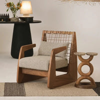 Medieval Style Solid Wood Rope Leisure Chair Retro Single Sofa Chair Wabi-sabi High-end Home Cafe Rattan Single Chair