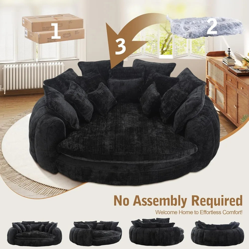 82'' Oversized Upholstered Sofa Bed, Round Chaise Lounge Chair Indoor, Modern Chenille Boneless Couch, No Assembly Required