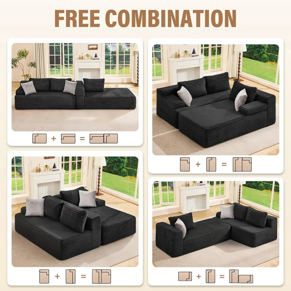 Modular Sectional Couch Sofa,96 Boneless Couches for Living Room, Memory Foam Sectional Couch with Oversized Chaise