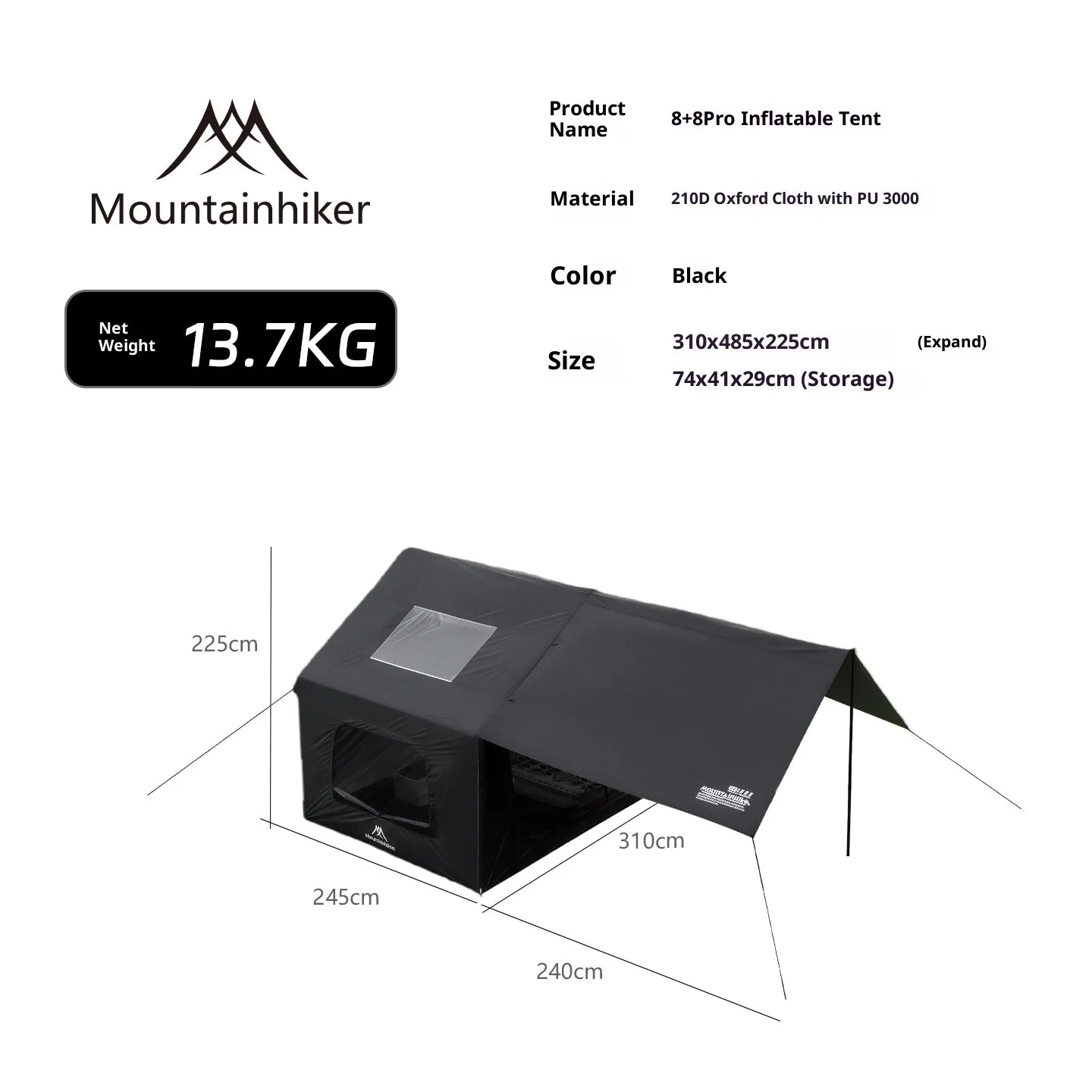 MOUNTAINHIKER Large Space 3-6 Persons Inflatable Tent Windproof Spacious Interior Family Outdoor Camping House