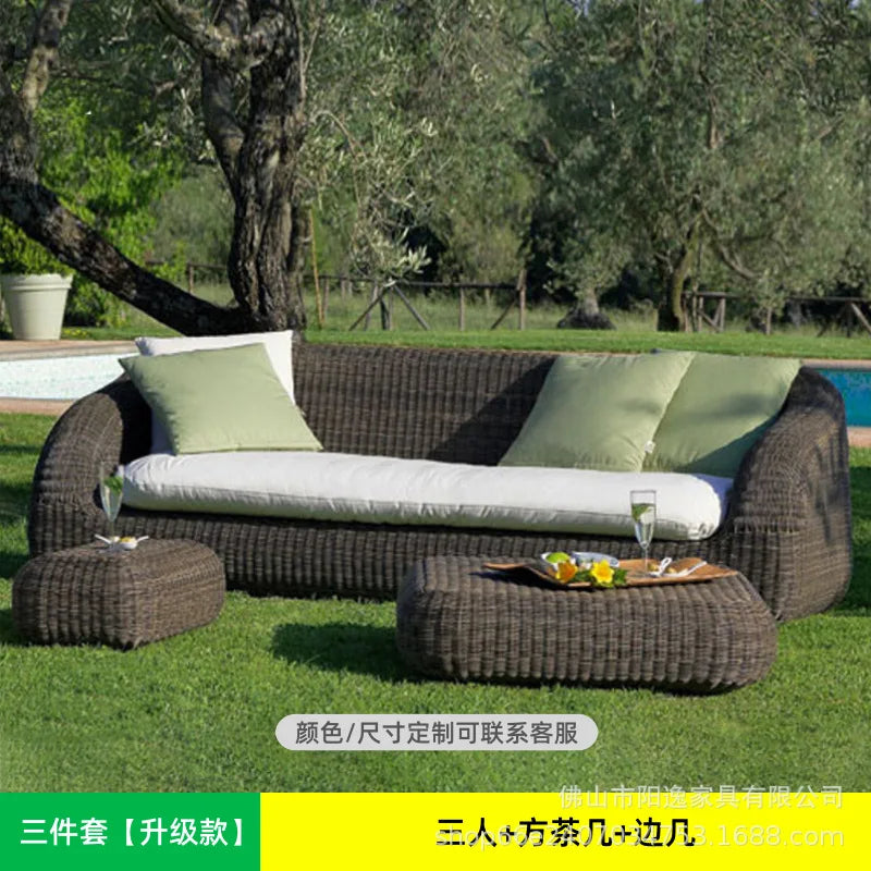 Outdoor rattan sofa courtyard waterproof and sunscreen Nordic villa garden terrace leisure balcony rattan sofa