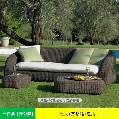 Outdoor rattan sofa courtyard waterproof and sunscreen Nordic villa garden terrace leisure balcony rattan sofa