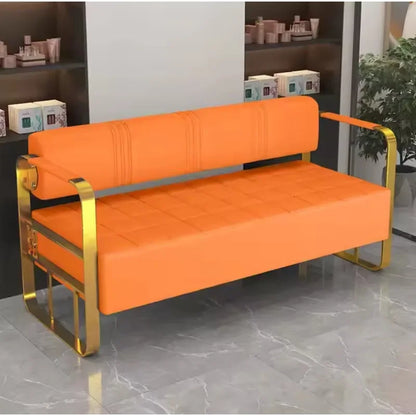 Stylish, comfortable and durable modern black leather upholstered frame beauty salon waiting bench