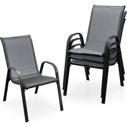 Patio Dining Chairs Set of 4, Outdoor Stackable All Weather Heavy Duty Dining Chairs Set with Armrests, Support 330 LBS
