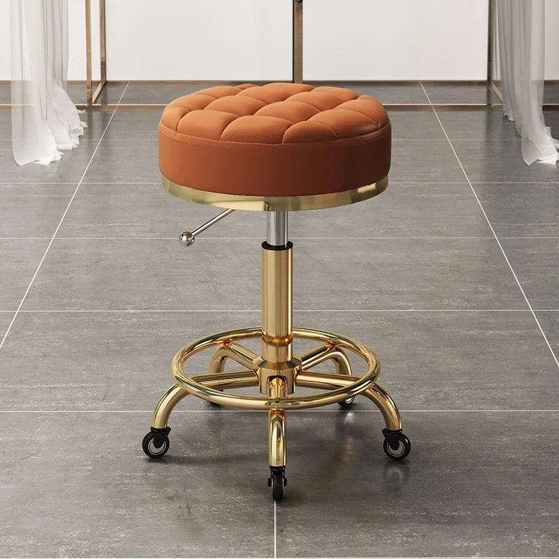 High Quality Salon Furniture 360 Degree Rolling Adjustable Hairdressing Chair with Wheels Gold Salon Stool