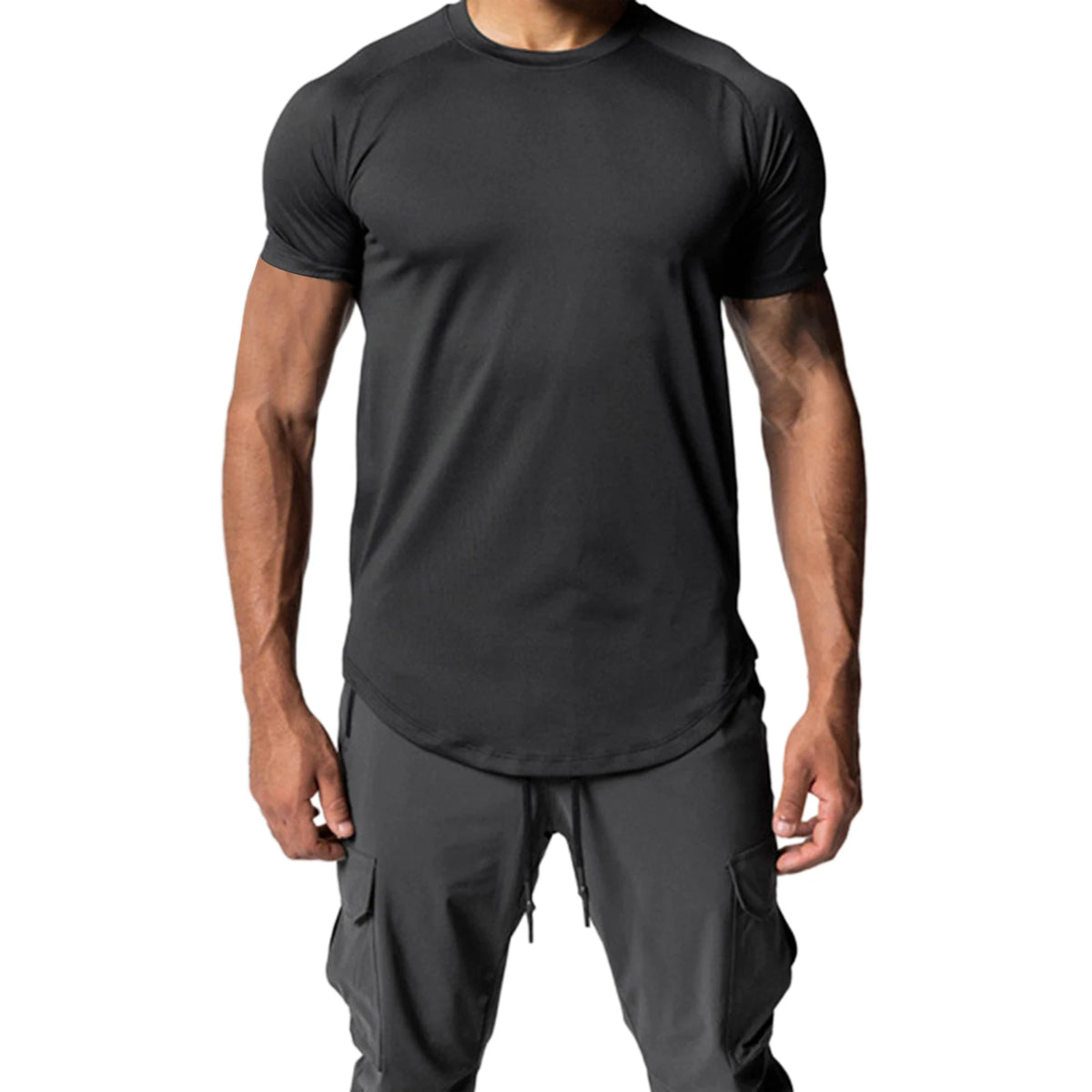 Men Summer Running Shirt Casual Solid Color Round Neck Quick-Drying Short Sleeve Athletic Tops for Streetwear