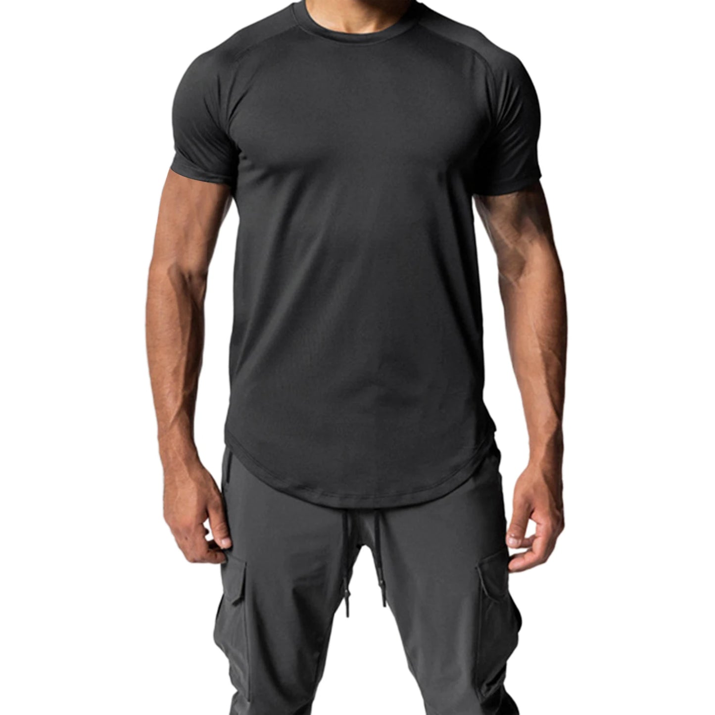 Men Summer Running Shirt Casual Solid Color Round Neck Quick-Drying Short Sleeve Athletic Tops for Streetwear