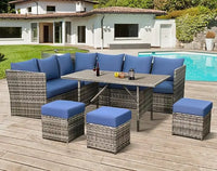 Pieces Patio Furniture Set with Table, Outdoor Patio Furniture, Outdoor Dining Sectional Sofa with Table&Chair, Brwon