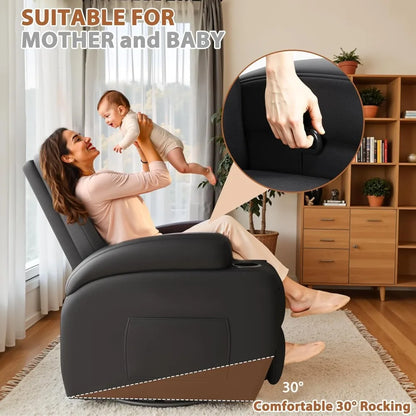 360° Swivel Recliner Chair with Vibration Massage, Ergonomic Lounge Rocker for Adults, Cup Holders & Side Pockets