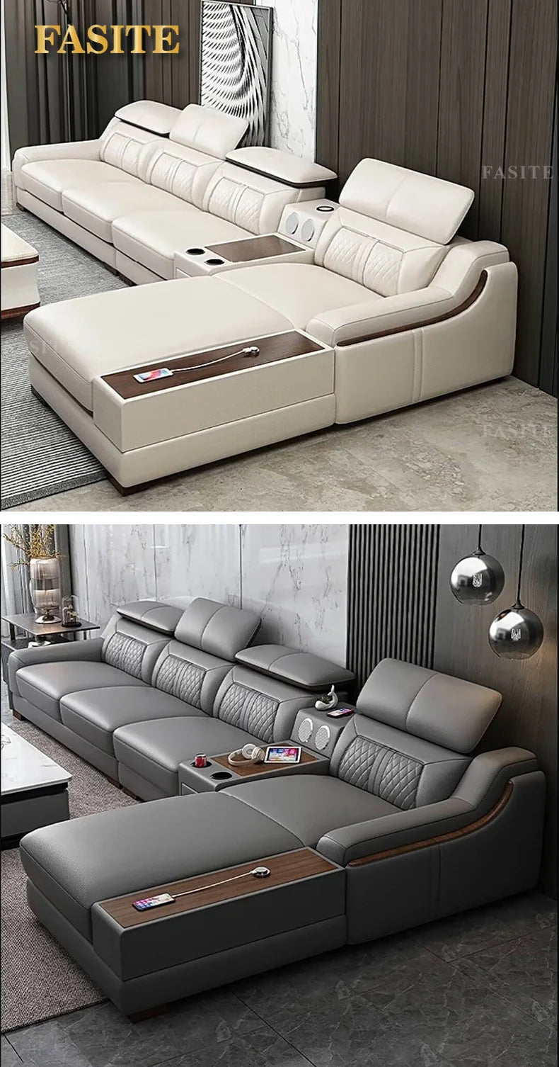 Nordic light luxury leather sofa size apartment living room simple corner princess L-shaped combination sofa