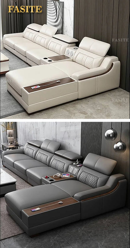 Nordic light luxury leather sofa size apartment living room simple corner princess L-shaped combination sofa