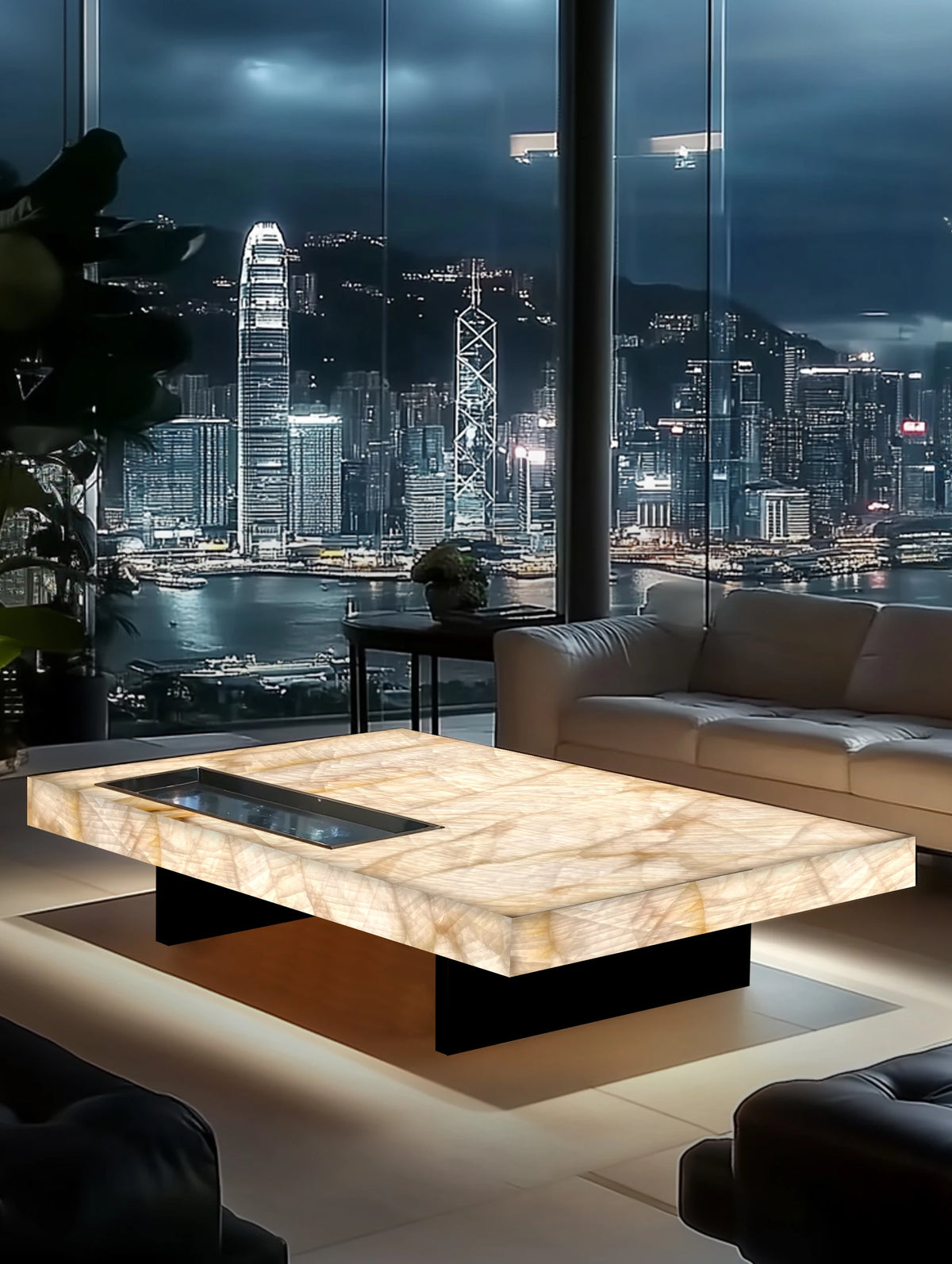 **Rectangle living room coffee table luminous jade luxury stone villa marble natural high-grade light luxury minimalist mansion
