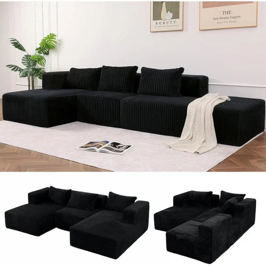 131" Modular Sectional Couch, Luxury Couches for Living Room, Corduroy Sofa with Chaise Lounge Comfy