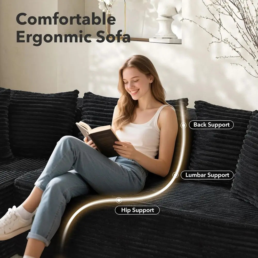 Black 106 L-Shaped Sectional Sofa with Oversized Deep Seating and Sleeper Function, Ready to Use