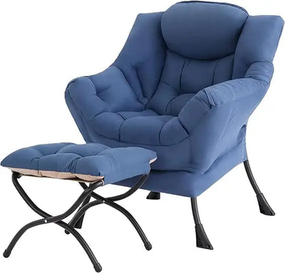 Modern Comfortable Lounge Chair with Ottoman, Large Reading Sofa for Bedroom Leisure Time