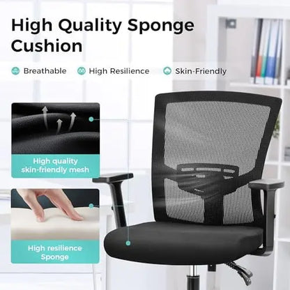 Ergonomic Office Chair with Lumbar Support, Adjustable Armrest & Seat Cushion, BIFMA & SGS Certified