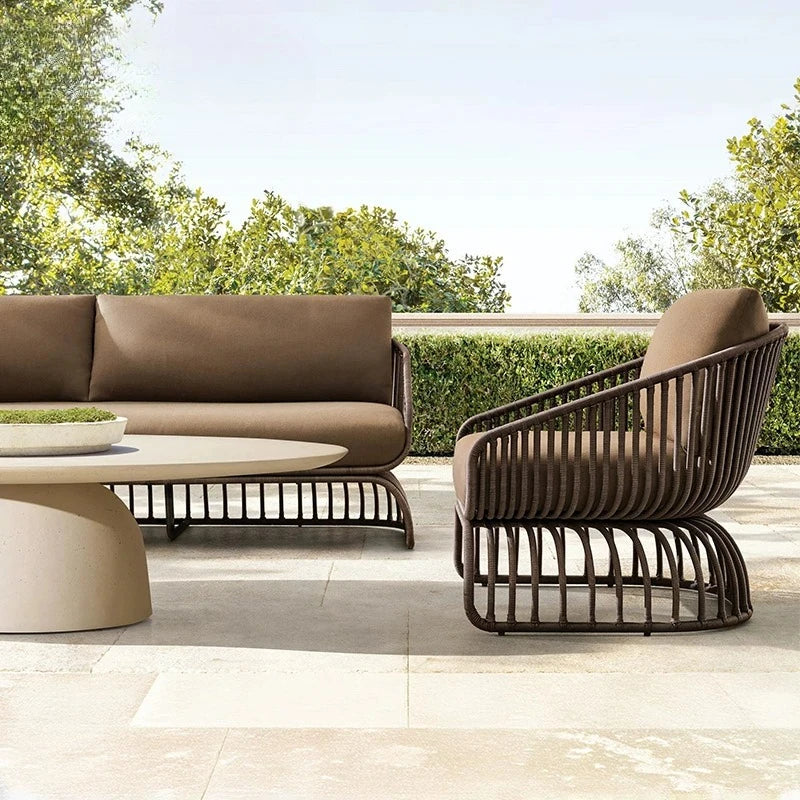 Leisure Outdoor Villa Rattan Sofa Chair Open Air Waterproof Sunscreen Courtyard Bed Hotel Homestay Outdoor Rattan
