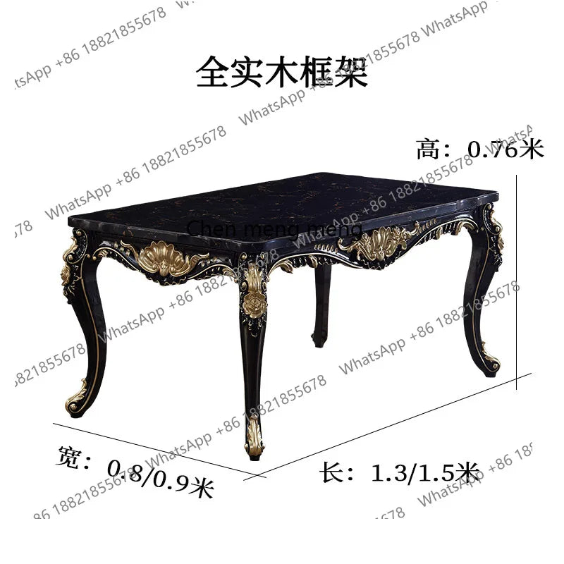 Marble dining table and chair combination European solid wood carving flower rectangular restaurant household dining table
